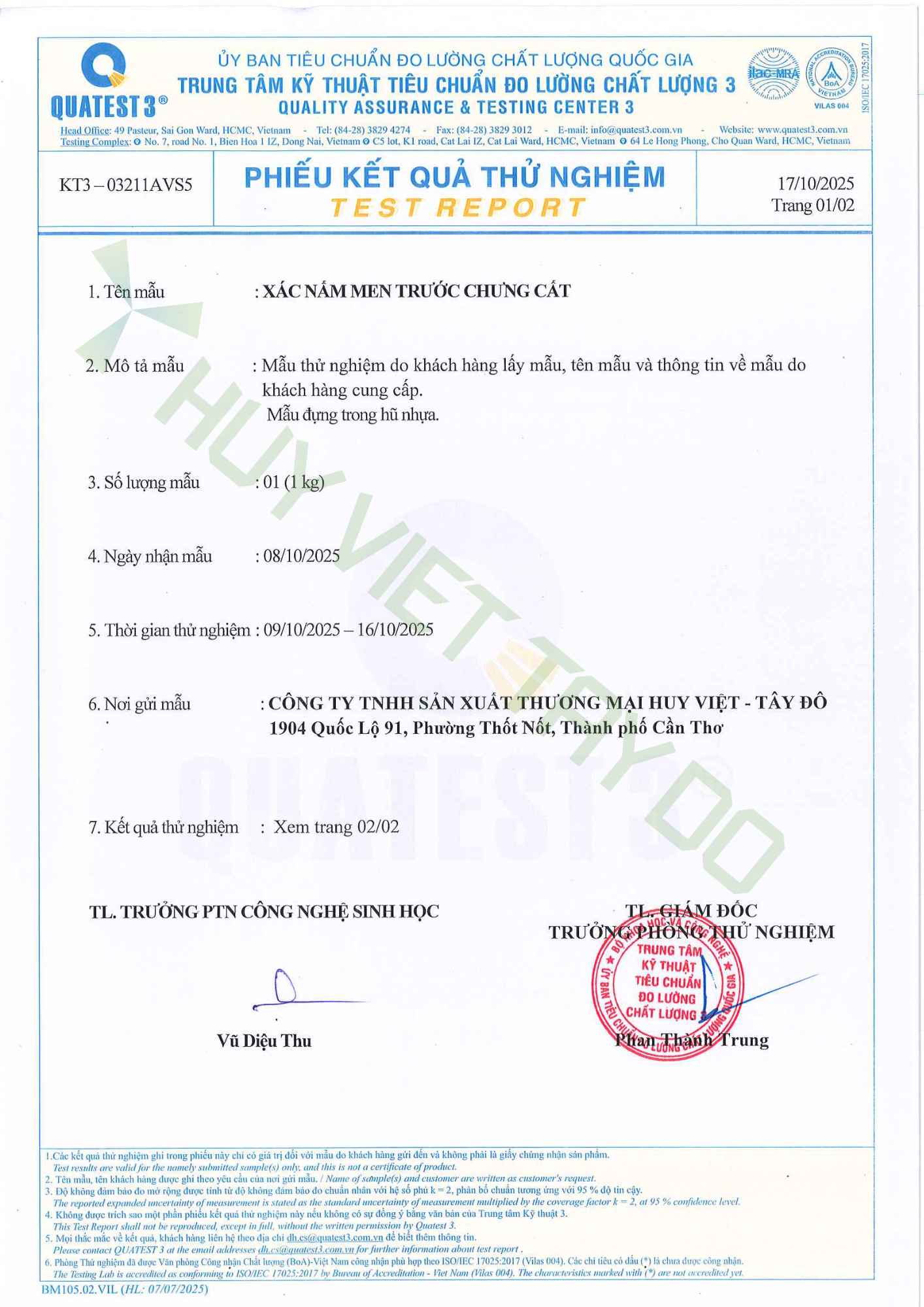  xác men công ty Huy Việt Tây Đô     